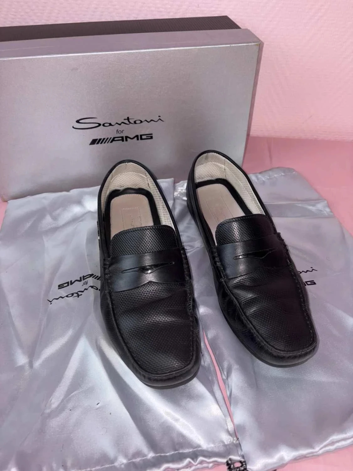 mocassins para homem santoni para amg homem tamanho 41 couro preto – photo 2